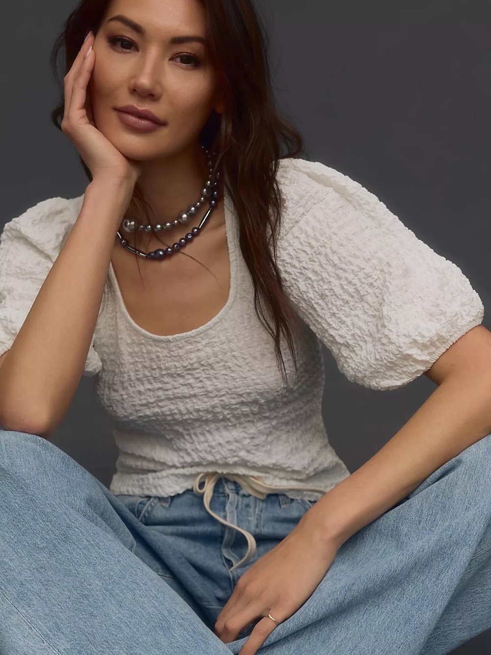 Anthropologie Maeve Balloon-Sleeve Textured Top White Size Small NWT New